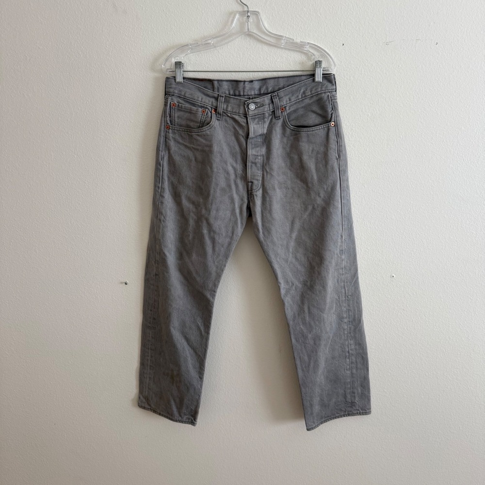 Levis 501 Original Fit Grey Straight Leg Button Fly Denim Jeans Mens 34x30